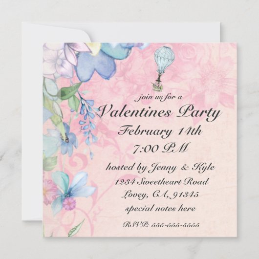 Vintage Ballonfahrt Valentine Einladung (Vorderseite)