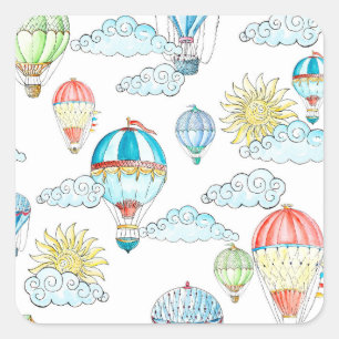 Vintage Balloons: Whimsical Watercolor Nahtlos. Quadratischer Aufkleber