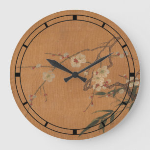 Vintage Bamboo & Blossoms Oriental Art Große Wanduhr
