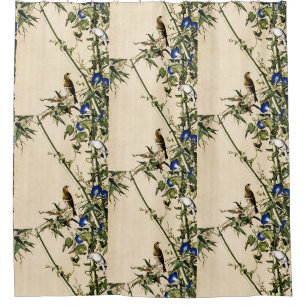 Vintage Bambus und blaue Prunkwinden-Kunst Duschvorhang