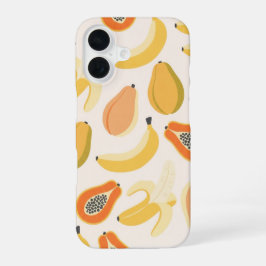 Vintage Banana & Papaya Pattern iPhone 16 Hülle