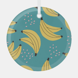 Vintage-Bananenmuster, blauer Hintergrund. Ornament Aus Glas