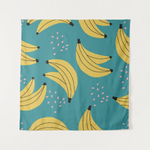Vintage-Bananenmuster, blauer Hintergrund. Wandteppich