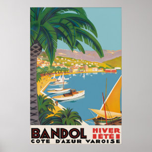 Vintage-Bandol-Reiseplakatdruck, Französische Rivi Poster