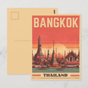 Vintage-Bangkok-Stadt-Skyline-Thailand-Reisegesche Postkarte