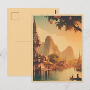 Vintage-Bangkok-Stadt-Skyline-Thailand-Reisegesche Postkarte