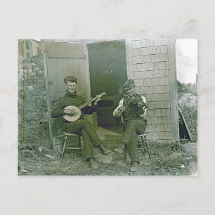 Vintage-Banjospieler und -Fiedler in Nantucket Postkarte