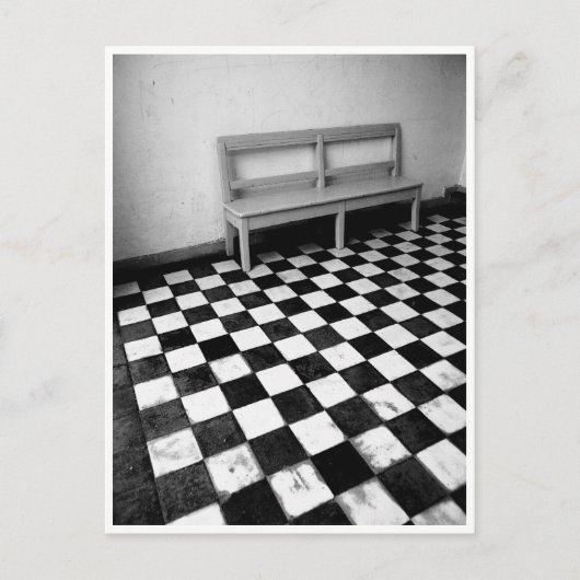 Vintage Bank auf Fliesen schwarz/weiß Postkarte (Vorderseite)