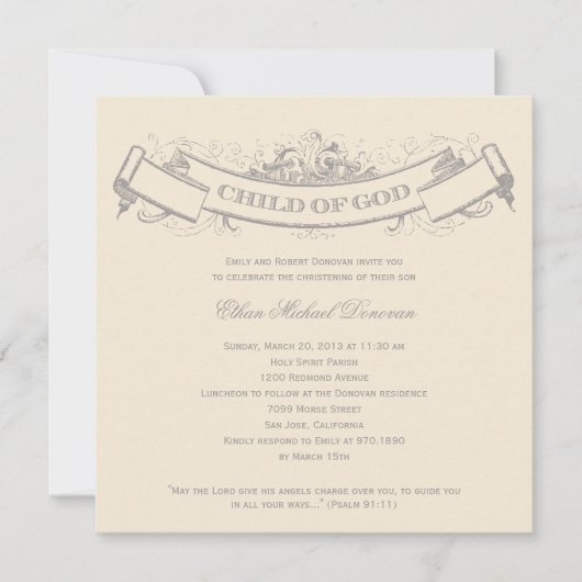 Vintage Banner Baptism/Christening Invitation Einladung (Vorderseite)