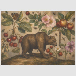 Vintage-Bär und botanische Ölmalerei aus Obstgärte Seidenpapier