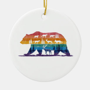 Vintage-Bär-Wildnis – Retro-Waldsilhouette Keramik Ornament