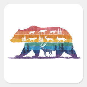 Vintage-Bär-Wildnis – Retro-Waldsilhouette Quadratischer Aufkleber