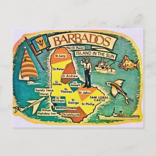 Vintage Barbados Karte Postkarte (Vorderseite)