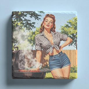 Vintage-Barbecue-Pin-up Steinuntersetzer