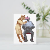 Vintage Barberkatze und Hund Postkarte (Stehend Vorderseite)