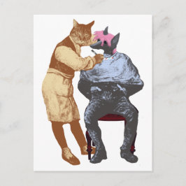Vintage Barberkatze und Hund Postkarte