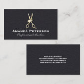 Vintage Barberschere und Ribbon | Schwarzleder Visitenkarte (Vorne/Hinten)