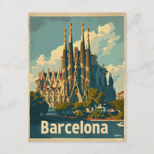 Vintage Barcelona Sagrada Familia Postkarte