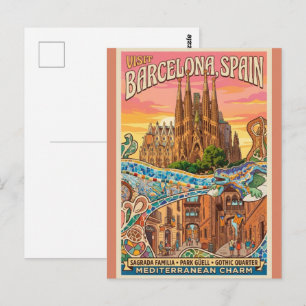 Vintage Barcelona Spanien Reise-Postkarte - Sagrad Postkarte
