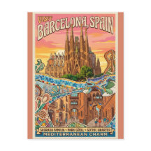 Vintage Barcelona Spanien Reise-Postkarte - Sagrad