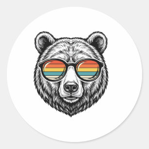 Vintage-Bären-Sonnenbrille Vektorgrafikdesign_1 Runder Aufkleber