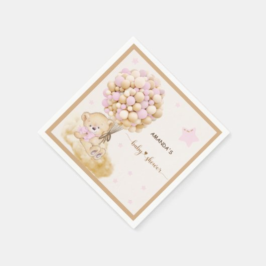 Vintage Bärendekor Kinderdusche Rosa Serviette (Ecke)