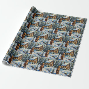 Vintage Bärenjunges an schneebedeckter Weihnachtst Geschenkpapier