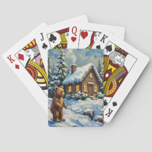 Vintage Bärenjunges an schneebedeckter Weihnachtst Spielkarten