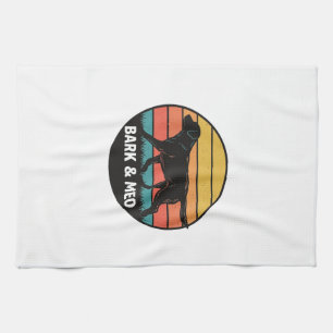 Vintage Bark And Meo Dog Sonnenuntergang-Shirt Des Geschirrtuch