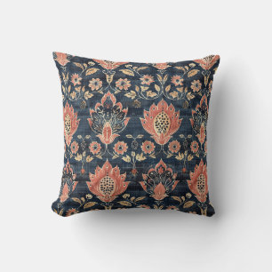 Vintage Barkcloth mit marineblauem Hintergrund Kissen