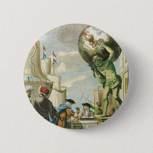 Vintage Barock-Ära-Atlas-Frontispiz-Weltkugel Button