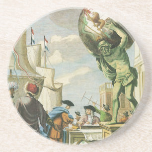 Vintage Barock-Ära Atlas Frontispiz Weltkugel Getränkeuntersetzer