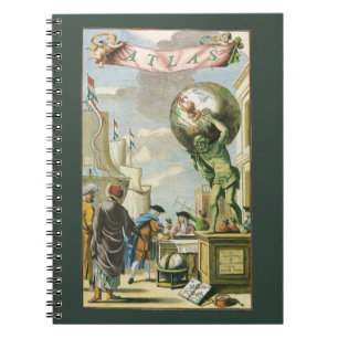 Vintage Barock-Ära-Atlas-Frontispiz-Weltkugel Notizblock