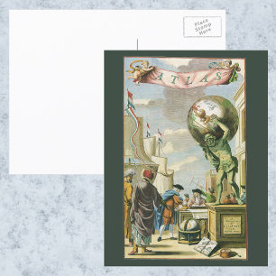 Vintage Barock-Ära-Atlas-Frontispiz-Weltkugel Postkarte