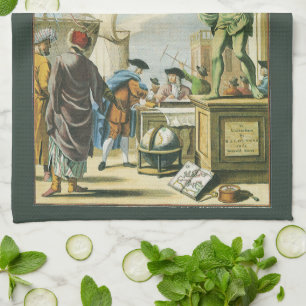 Vintage Barock Atlas Frontispiz Weltglobus Geschirrtuch