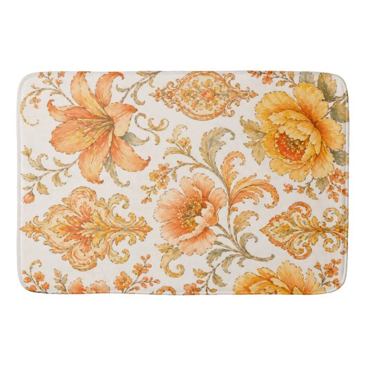 Vintage Barock Blumenmuster – Warm Orange /Gold Badematte (Vorderseite)