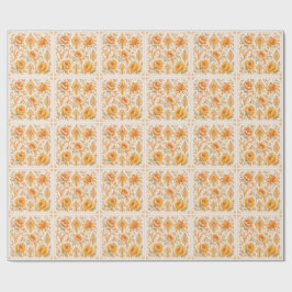 Vintage Barock Blumenmuster – Warm Orange /Gold Geschenkpapier
