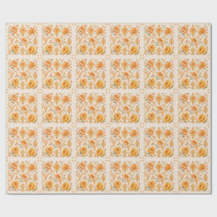 Vintage Barock Blumenmuster – Warm Orange /Gold Geschenkpapier