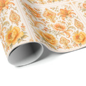 Vintage Barock Blumenmuster – Warm Orange /Gold Geschenkpapier (Rolleneckpunkt)