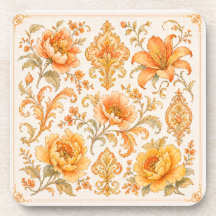 Vintage Barock Blumenmuster – Warm Orange /Gold