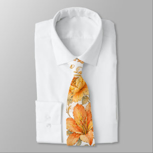 Vintage Barock Blumenmuster – Warm Orange /Gold Krawatte