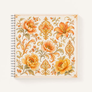 Vintage Barock Blumenmuster – Warm Orange /Gold Notizblock