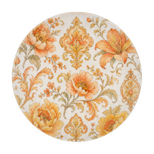 Vintage Barock Blumenmuster – Warm Orange /Gold Schneidebrett