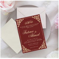 Vintage Barock-Burgund-Rot-Script-Hochzeit