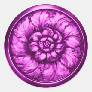 Vintage Barock geprägter Look Fuschia Lila Runder Aufkleber