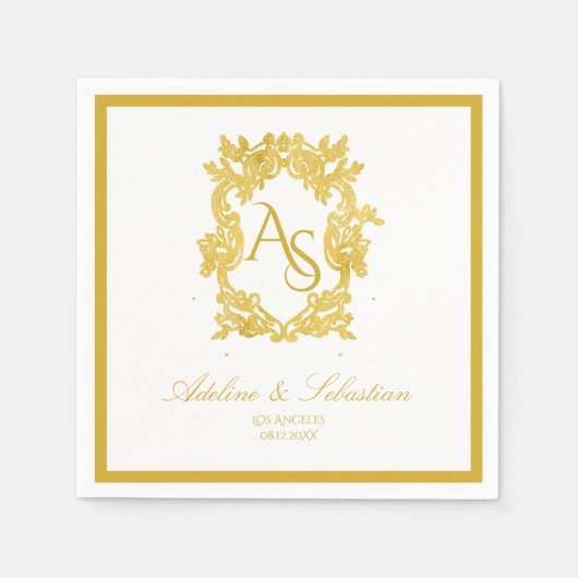 Vintage Barock Monogram Wappen Hochzeitsservice Serviette (Vorderseite)