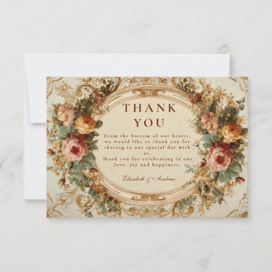 Vintage Barock-Rose Dankeskarte (Vorderseite)