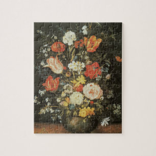 Vintage-Barock-Stillleben-Blumen in einer Metallva Puzzle