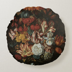 Vintage Barock, Stillleben Blumen in Vasen Rundes Kissen