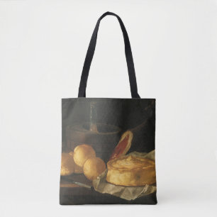 Vintage Barock-Stillleben mit Brot, Torte und Schi Tasche